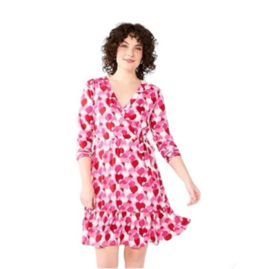 #ad NWT Draper James RSVP Dress M Faux Wrap Flounce Ruffle Red Pink Hearts Whimsical $23.96