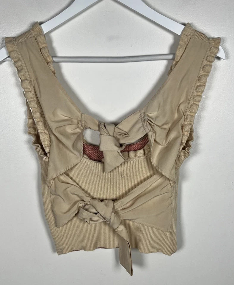 ANTHROPOLOGIE Pequeño Arco Espalda Tostado Rosa Volantes Sin Mangas Acanalado Suéter Tanque Foto 4 de 4