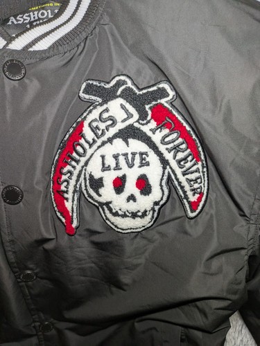 ALF A**holes Live Forever Mens Small Black Varsity Jacket w/ Embroidery Patches! - Picture 2 of 9