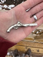 Vintage Miniature Die Cast Metal Flintlock Pistol 3 1/4  