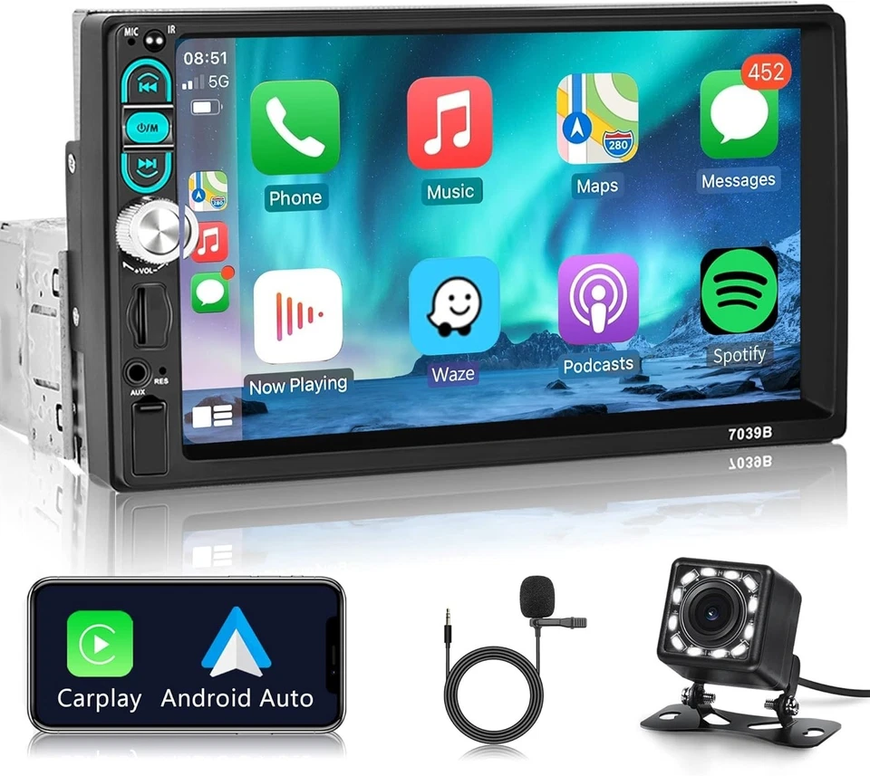 Auto Radio 1 Din Touchscreen Bluetooth Carplay Android Auto FM USB AUX Spiegel - Bild 3 von 4