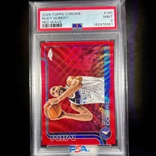 Rudy Gobert 2025 Topps Chrome Red Wave NBA Card PSA9