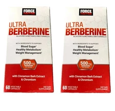 2x Force Factor Ultra Berberine 500mg,  with Cinnamon for Blood Sugar 11/2027