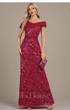 New JJ'S HOUSE Asymmetrical Floor-Length Stretch Crepe Lace Sequin Evening Dress