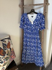 Talbot Dress Womens 2 Blue Paisley Fit & Flare Midi Elegant Spring Summer NEW