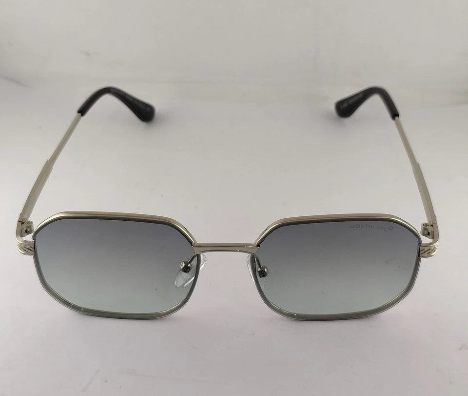 Gafas de sol Montblanc de lujo | Marco de metal plateado | Lentes azules 100 % con protección UV Foto 2 de 4