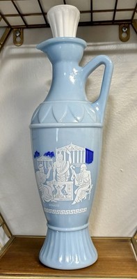 Ceramic Amphora Decanter Light Blue Greek Key Plato Aristotle Socrates Handle
