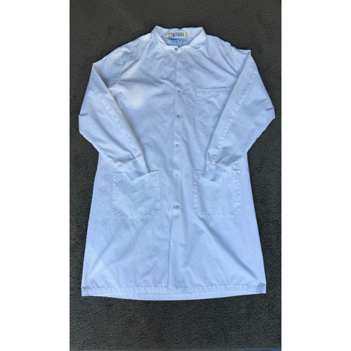 Fisherbrand White Lab Coat M Snap Front Knit Cuffs 3 Pockets Medical Uniform