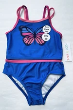 NWT Dot & Zazz Girl Swim XS 4/5 Bathing suit 2pc Bikini Butterfly Purple UPF50