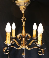 Vintage 4 Light Chandelier Frankelite mediterranean wrought iron Hanging Ceiling