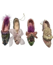 Victorian-Style High Heeled Shoe Ornaments Hand Painted Set Of 4, 4 Inch