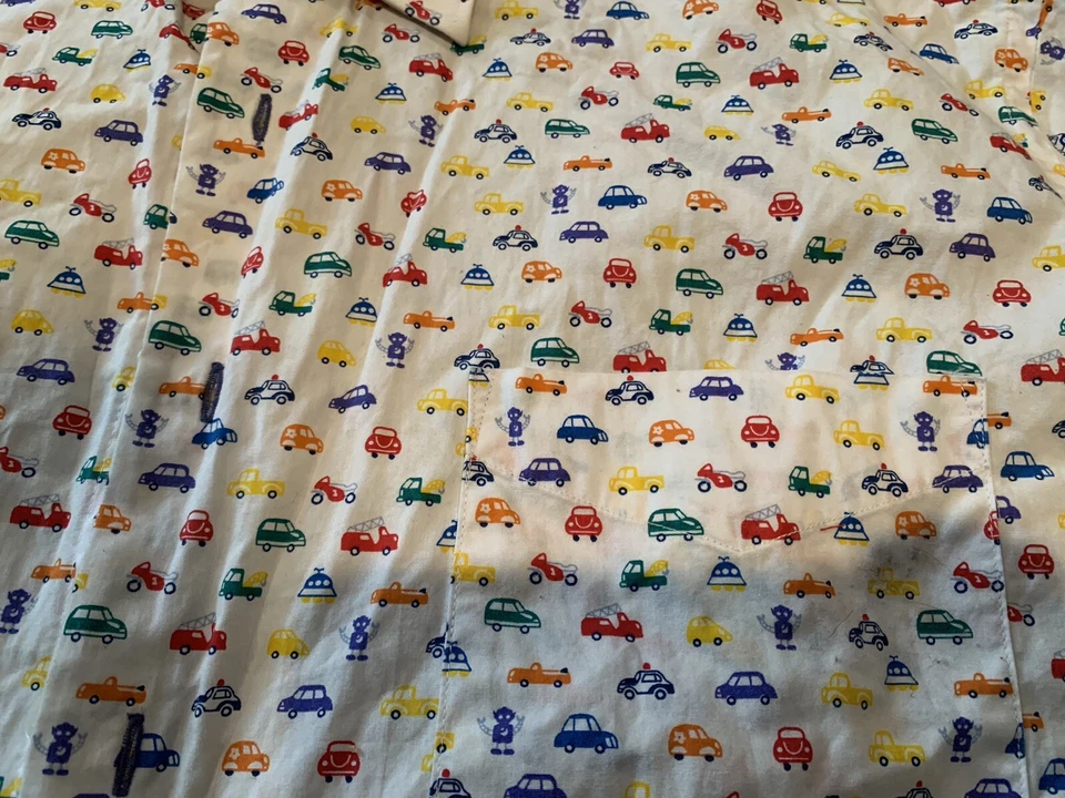 Camisa Alan River Para Hombres Manga Corta/Bolsillo Abotonada (XL)-Vehículos/Robots Blancos Foto 3 de 3