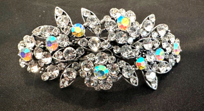 Beautiful iridescent crystal barette Iridescent Crystal Butterfly Barrette: Gold Rhinestone Hair  main image 2