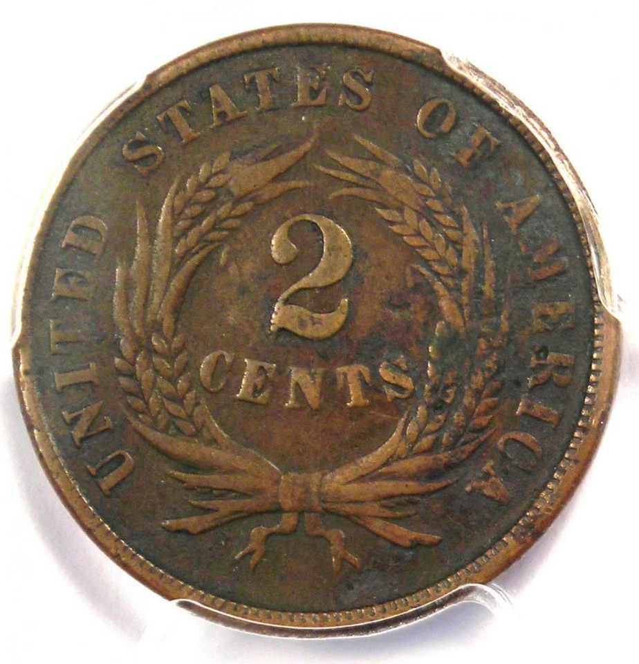1864 "Small Motto" Two Cent Coin 2C - PCGS VF Details - Rare Small Variety! - Image 4 of 4