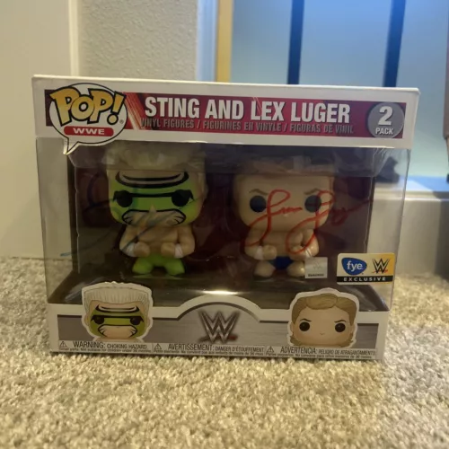 AUTOGRAPHED PSA COA WWE Sting & Lex Luger Signed Funko Pop 2 Pack + Protector