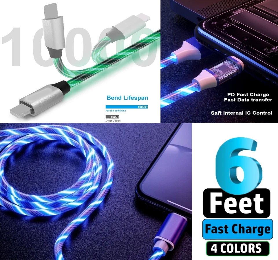 2 Pack 6FT LED Fast Charge Type C USB Cable Cord For Galaxy S8 S9 Note10 Quest 2 - Image 2 of 4
