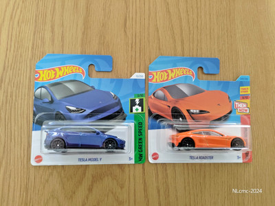 2x Hot Wheels Mainline - Tesla Model Y und Tesla Roadster - OVP
