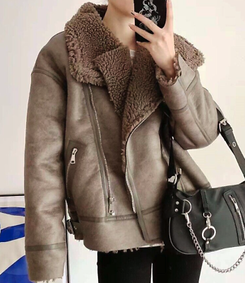 ZARA NEW WOMEN FAUX LEATHER SHEARLING DOUBLE-FACED BIKER JACKET