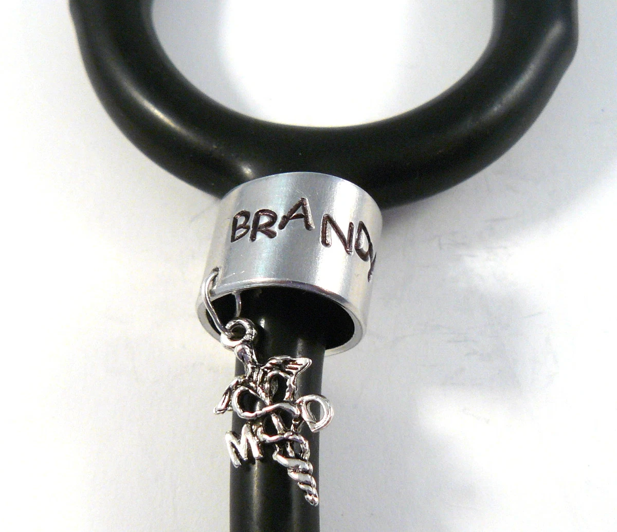 STETHOSCOPE ID TAG RING CUFF CUSTOM ENGRAVED W CHARM STETHOSCOPE