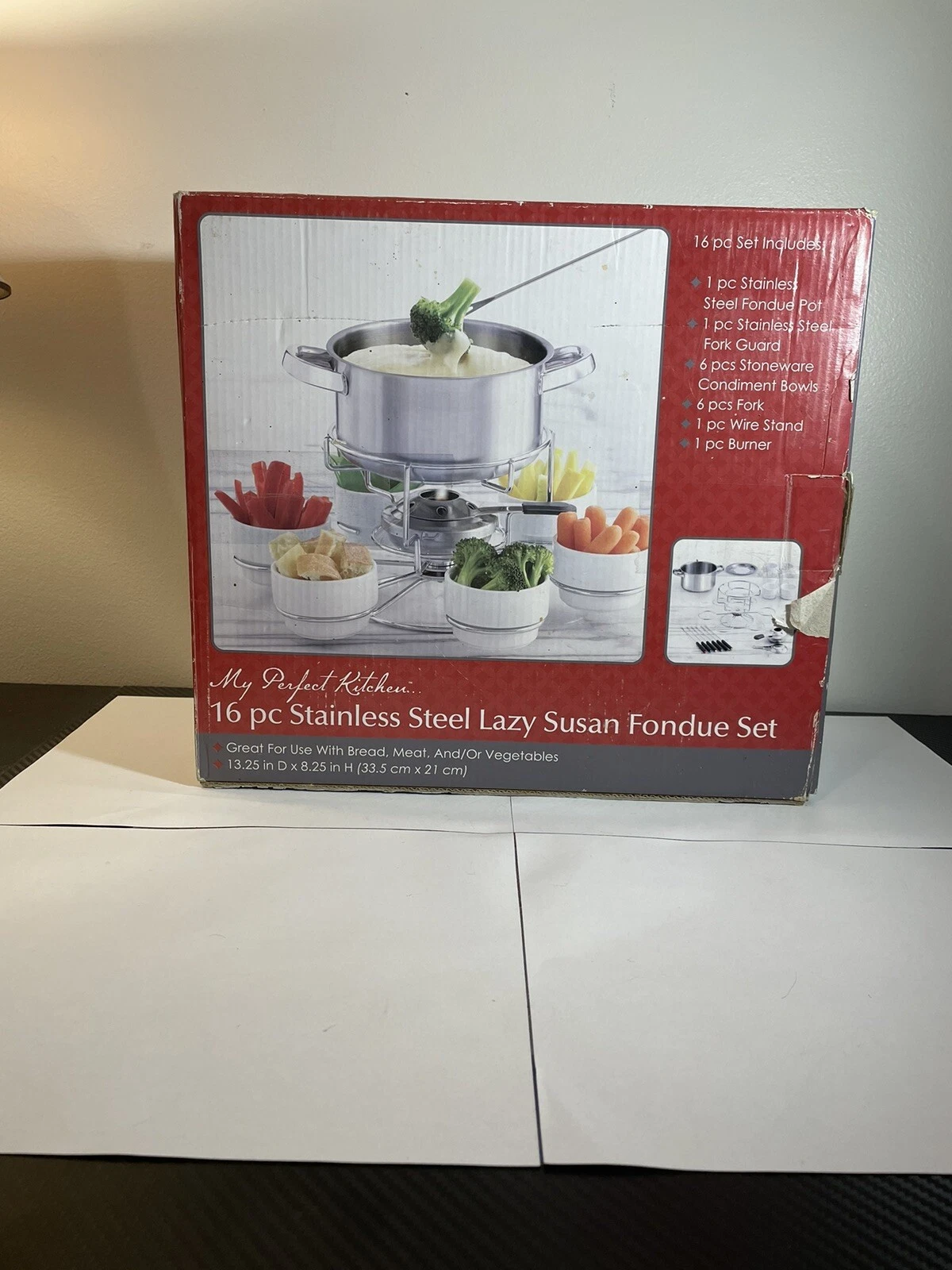 Fondue Set My Perfect Kitchen 16 Piece Stainless Steel Lazy Susan New In Box