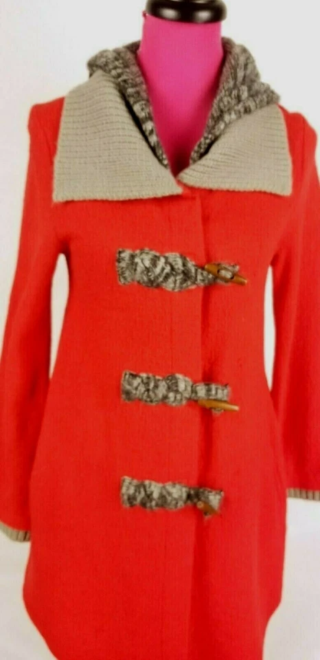 Abrigo rojo con capucha Mystree mezcla de lana con capucha gris cierre de palanca talla M  Foto 4 de 4