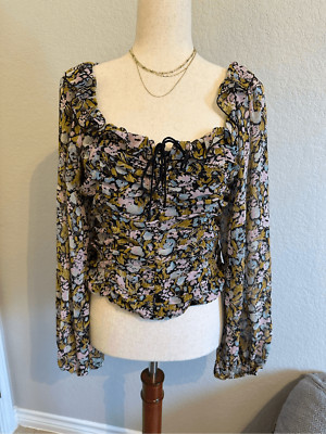 Free People Mable Floral Printed Long Sleeve Top Size S OB1085105