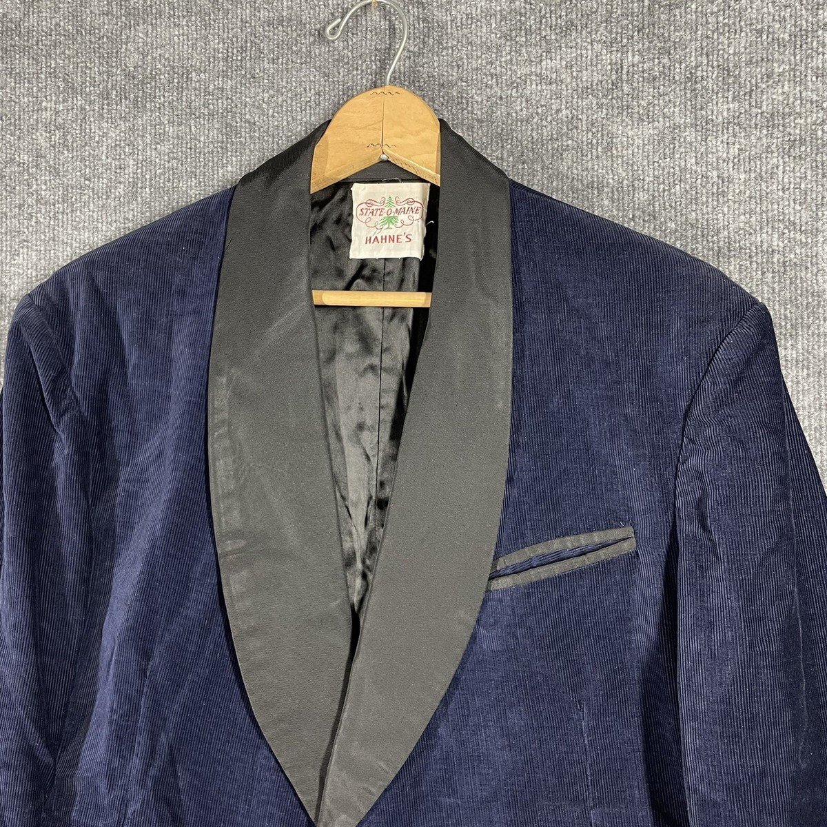 VINTAGE 40s 50s State O Maine Blue Corduroy Smoking Jacket Cotton