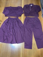 Vtg 80s Gene Ewing Bis Wrinkled Rich Denim Maxi Skirt Pants Shirt Set S M Purple