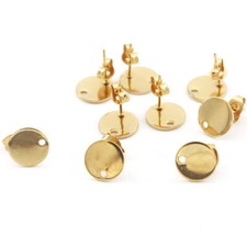 50pcs Real Gold Plated Round Earring Stud Posts DIY Jewelry Findings Components