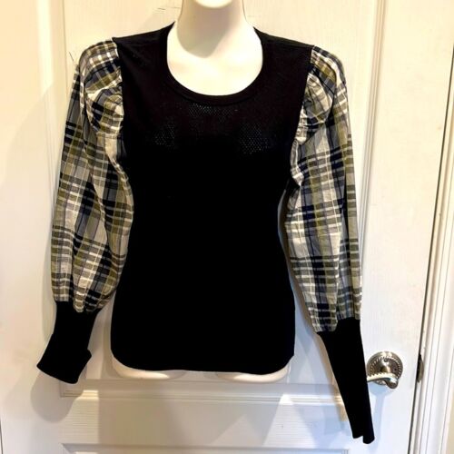 Veronica Beard Leila plaid-check print sleeve mixed media jumper size S - Picture 1 of 8