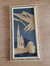 Mountain Scene Church Wall Art Hanging Decor Unsure Unusual Vintage Bamboo Inlay