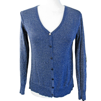 Sara Womens Sweater Sz S Cardigan Blue Silver Button Front Sparkle