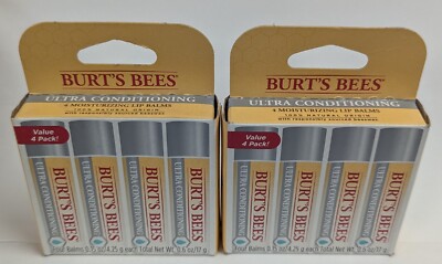 LOT OF 2 - 4 PACK BURTS BEES ULTRA CONDITIONING LIP  BALM SETS = 8 LIP BALMS TTL
