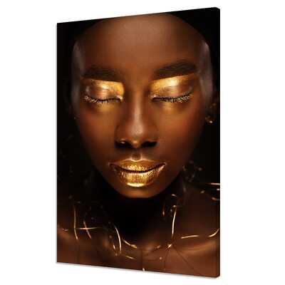 Schöne afrikanische Frau mit Gold Make Up Mode modernes Design Leinwandbild