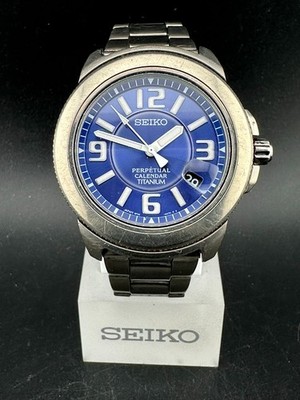 Seiko Perpetual Calendar Men's Blue Dial Date Quartz Watch 39mm 8F32-0350