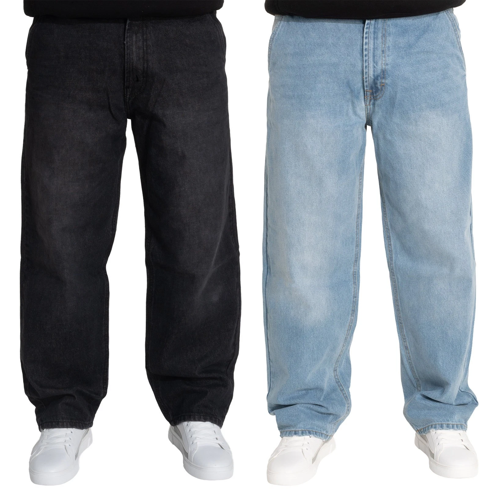 Enzo Mens Wide Leg Jeans Casual Baggy Loose Fit Denim Pants