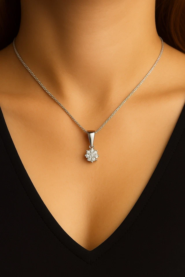 Elegante 925 Silber Halskette mit Zirkonia Anhänger  – 45 cm – Hochglanz poliert - Bild 2 von 2