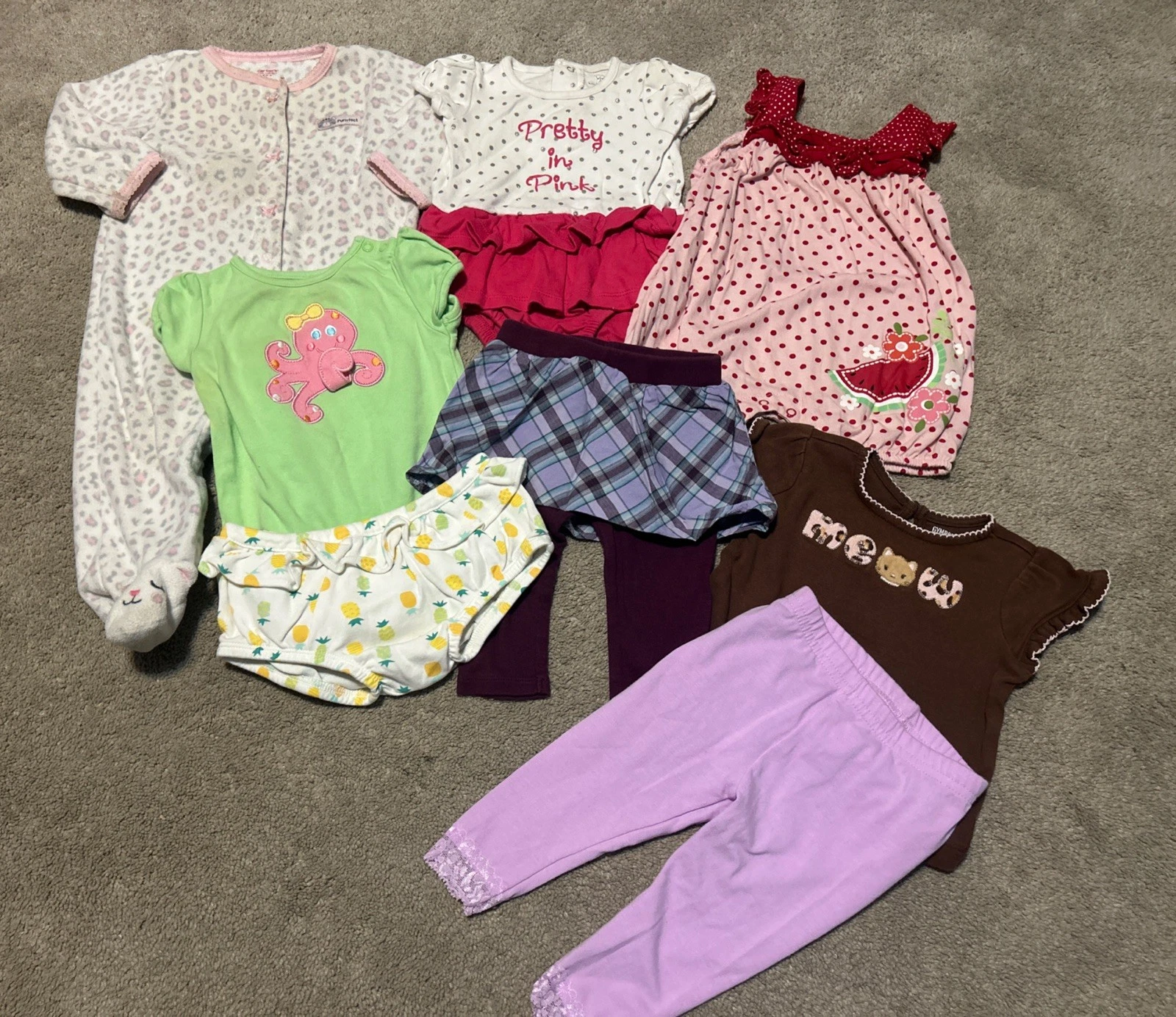 Baby Infant 6-9M Months Girls Colorful Clothes Lot Set Pink Cute Summer