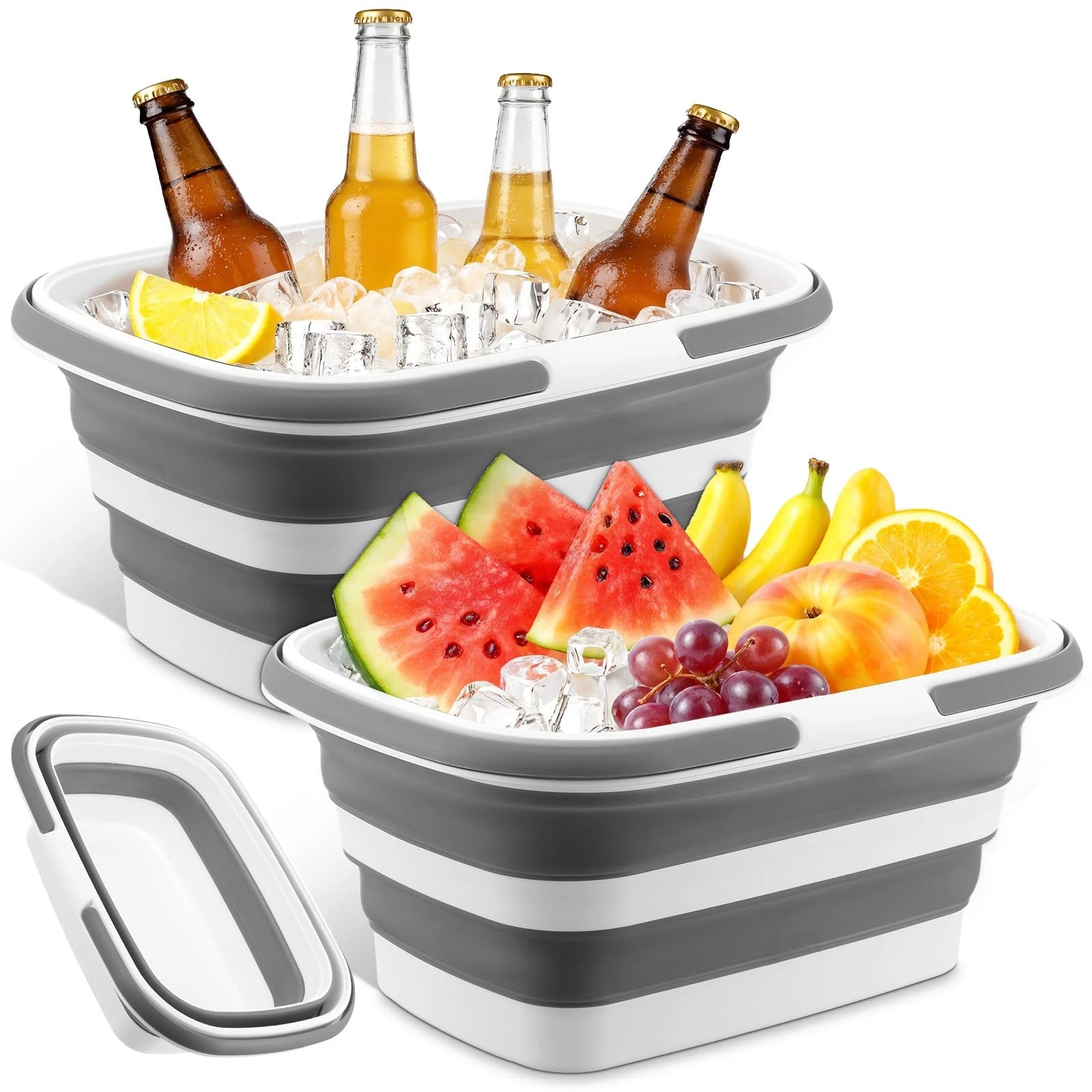 2 Pcs Collapsible Ice Buckets for Parties, Foldable Beverage Tub, Large Ice B...