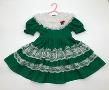 Vintage Jill lynn Toddler Girls Green Ruffled Lace Christmas Dress Size 4