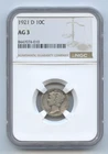 1921-D Mercury Dime Graded by NGC AG3, Key Date Coin, Free Shipping