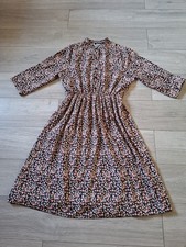 Boohoo Black Floral Flared Midi Dress 3/4 Tab Sleeves Boho Retro Holiday UK18
