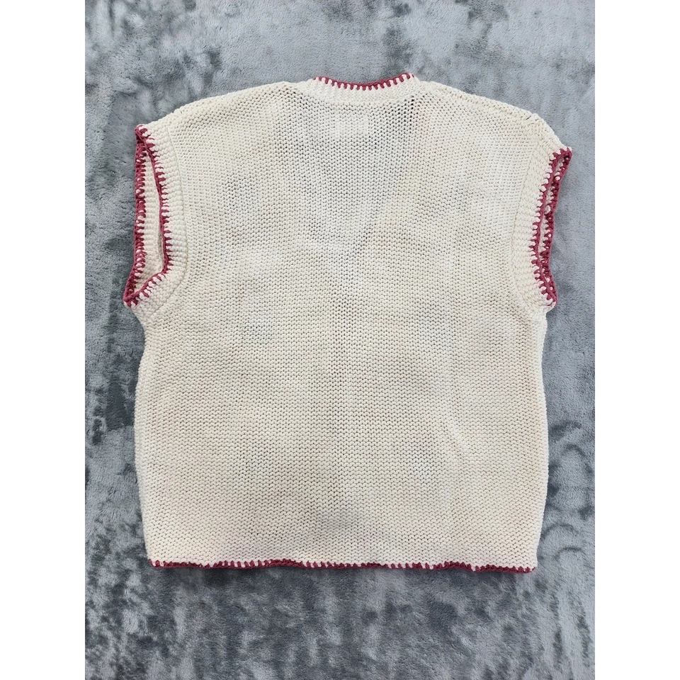 Chaleco Suéter Sin Mangas Tejido Palomitas Leslie Fay Años 80 De Colección Talla SP Blanco Rosa Foto 2 de 4