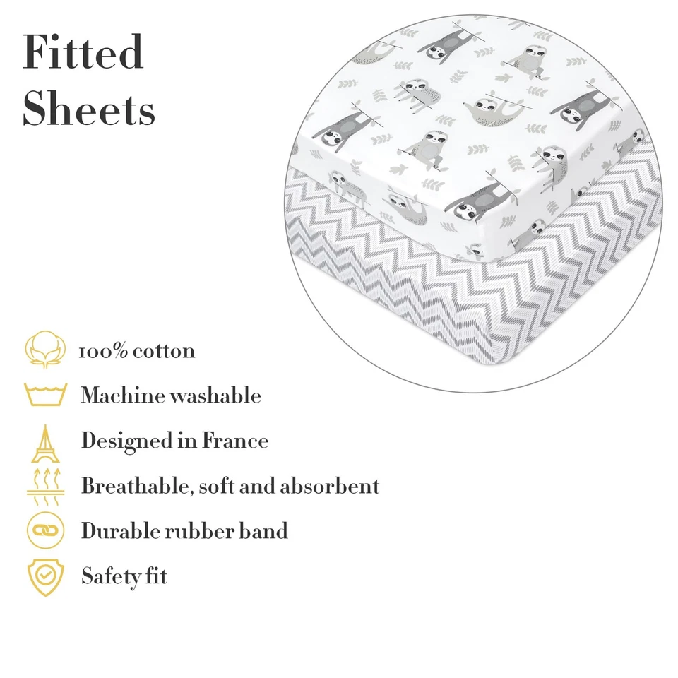 Neutral Baby Crib Bedding Set Boy 28"x52", 8" Deep Pocket - 5 pcs Baby Beddin... - Image 3 of 4