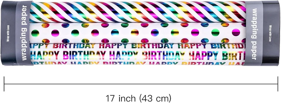 Birthday Wrapping Paper Roll - Mini Roll - 3 Rolls - 17 Inch X 120 Inch per Roll - Image 3 of 4