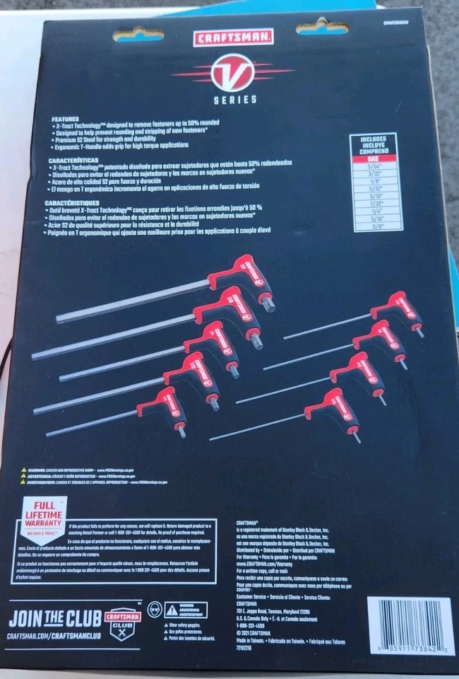 CRAFTSMAN V-SERIES Hex Key Allen Set, SAE, 9 Piece (CMHT26162V) - Image 3 of 3