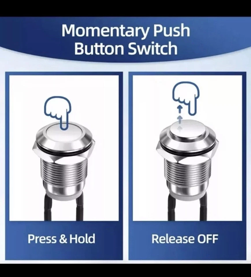 2 Pcs New 12mm 12V Metal Waterproof Momentary Push Button Switch for Any Uses - Image 3 of 3