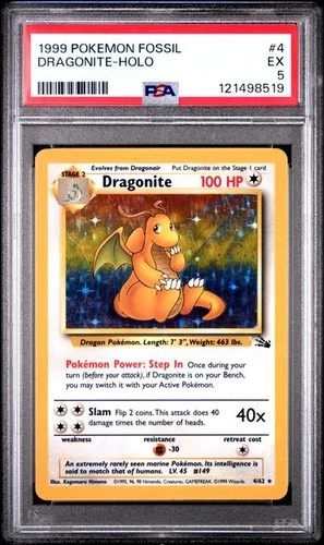 Pokemon Dragonite 4/62 Fossil Holo 1999 WOTC PSA 5