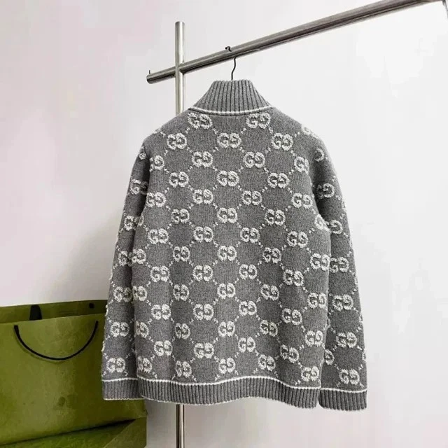 Cárdigan GUCCI Monograma GG Jacquard Cremallera - Gris y Blanco Foto 2 de 4