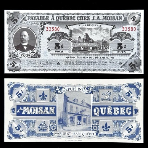 1984 J.A. Moisan Quebec 5 Cents Paper Money Chateau Frontenac Canada 32580 UNC
